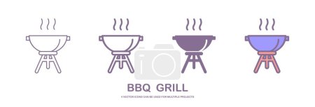 Illustration for Four different styles of bbq grill vector icons that can be used for many projects, like web design, app etc. which is isolated on a white background. - Royalty Free Image