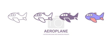 Téléchargez les photos : Quatre styles différents d'icônes vectorielles d'avion, d'avion ou d'avion qui peuvent être utilisés pour de nombreux projets, comme la conception Web, l'application, etc. qui est isolé sur un fond blanc. - en image libre de droit