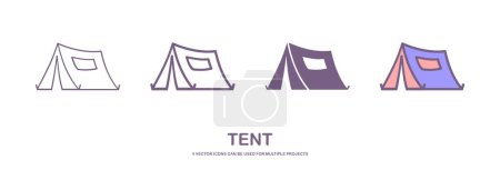 Téléchargez les photos : Quatre styles différents d'icônes vectorielles de voyage de tente ou de camp qui peuvent être utilisés pour de nombreux projets, comme la conception Web, l'application, etc. qui est isolé sur un fond blanc. - en image libre de droit