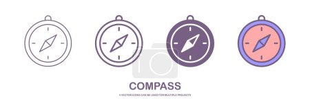 Photo for Four different styles of compass vector icons that can be used for many projects, like web design, app etc. which is isolated on a white background. - Royalty Free Image
