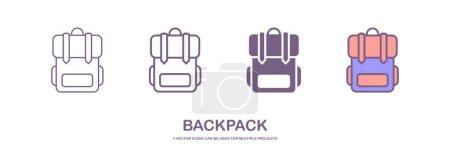 Illustration for Big set school backpack, sport and travel bag different shape flat icon isolated on white background. - Royalty Free Image