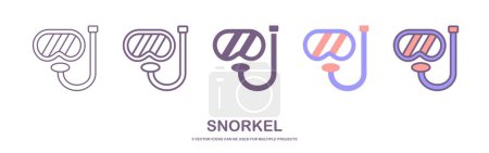 Photo for 5 five flat icons of giving mask with snorkel, colored and solid. Isolated vector illustration. Diving mask line and glyph icon, diving and underwater, snorkel sign vector graphics - Royalty Free Image