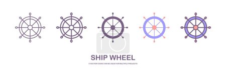 Téléchargez les photos : Helm Ancre logo vectoriel icône Nautique maritime océan bateau illustration. bateau roue icône vecteur. isolé sur fond blanc. - en image libre de droit