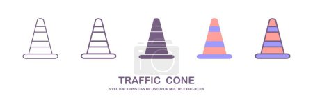 Téléchargez les photos : Road cone orange and striped, realistic flat vector illustration isolated on white background. Traffic cone as sign of construction work or car accident. Concepts of caution, barriers and obstacles. - en image libre de droit