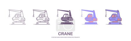 Photo for Crane icons set. Different types of cranes, linear icon collection. Cargo, construction, rail and other industrial cranes for construction and logistics. Line with editable vector. 5 different styles - Royalty Free Image