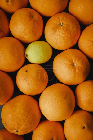 Photo for A lemon among oranges. Organic citrus. Individual, different and community concept - Royalty Free Image