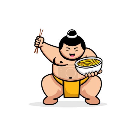 Illustration for Sumo Eat Ramen Noodle Logo Vector Template - Royalty Free Image