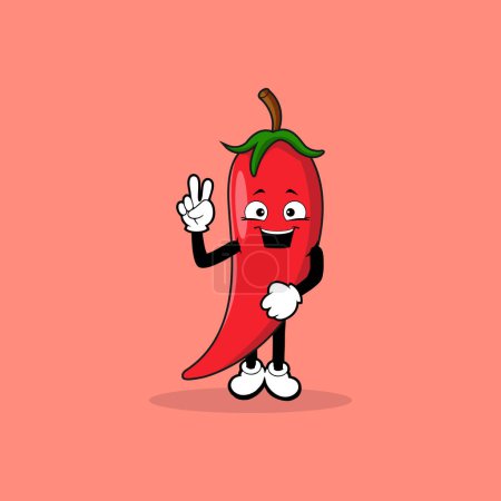 Ilustración de Personaje mascota Chilli con vector de expresión de la mano de la paz - Imagen libre de derechos