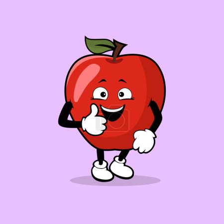 Illustration for Cute Apple fruit character with thumbs up expression vector - Royalty Free Image