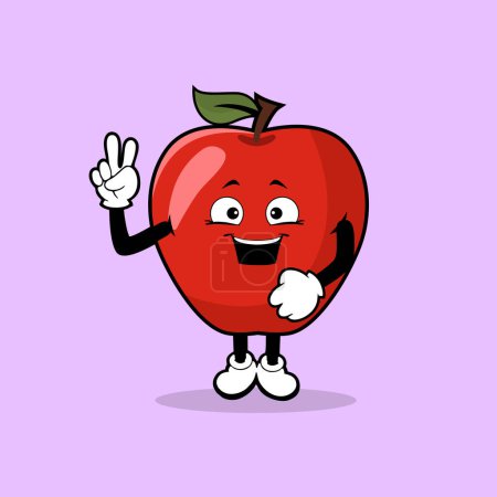 Illustration for Cute Apple fruit character with peace hand expression vector - Royalty Free Image