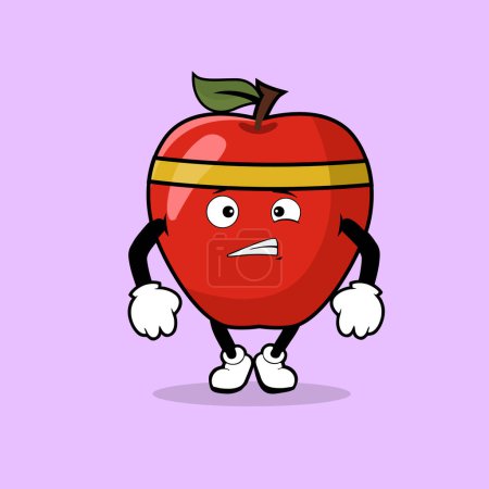 Ilustración de Lindo personaje de fruta de Apple con vector de expresión cansada - Imagen libre de derechos