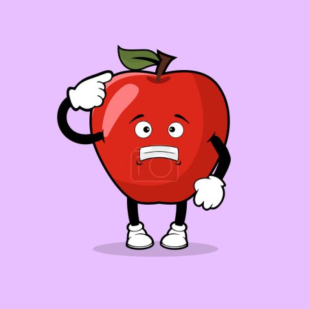 Ilustración de Lindo personaje de fruta de Apple con miedo vector de expresión - Imagen libre de derechos