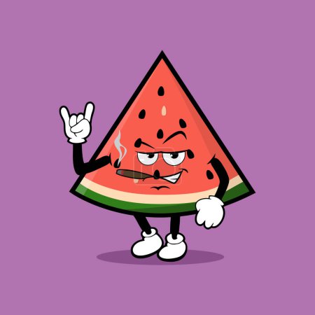 Illustration for Cute watermelon slice fruit character with rock and roll expression vector - Royalty Free Image
