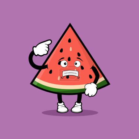 Ilustración de Lindo personaje de fruta de rodaja de sandía con vector de expresión de miedo - Imagen libre de derechos