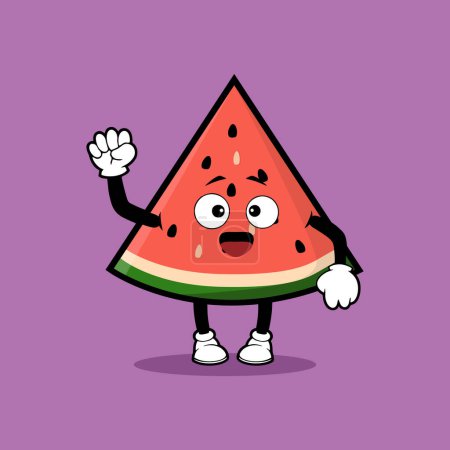Illustration for Cute watermelon slice fruit character with spirit expression vector - Royalty Free Image