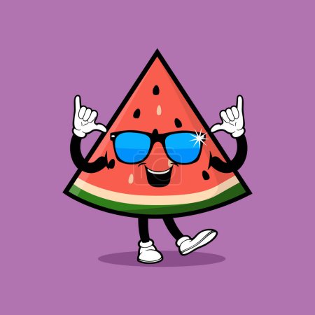 Illustration for Cute watermelon slice fruit character with stylish expression vector - Royalty Free Image