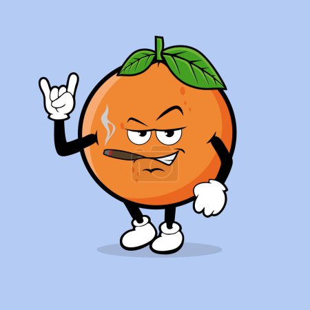 Illustration for Cute orange fruit character with rock and roll expression vector - Royalty Free Image