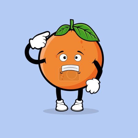 Ilustración de Lindo personaje de fruta naranja con vector de expresión de miedo - Imagen libre de derechos