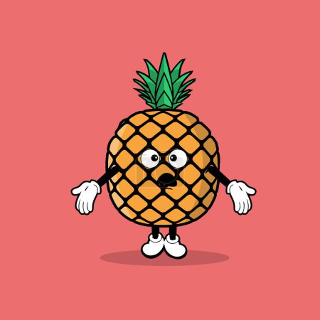 Illustration for Cute pineapple fruit character with confuse expression vector - Royalty Free Image
