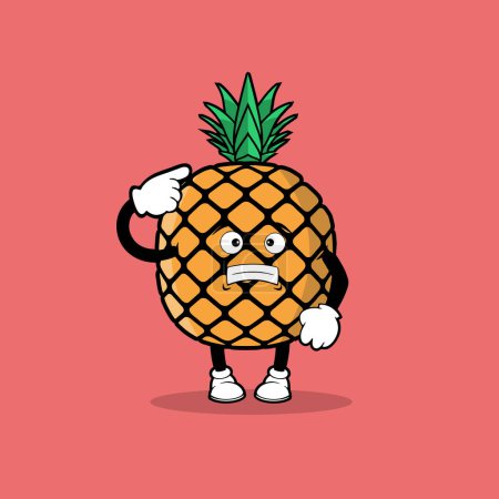 Illustration for Cute pineapple fruit character with scared expression vector - Royalty Free Image