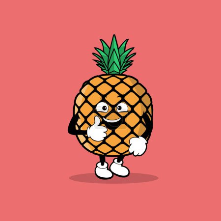 Téléchargez les illustrations : Caractère ananas fruit mignon avec pouce vers le haut vecteur d'expression - en licence libre de droit