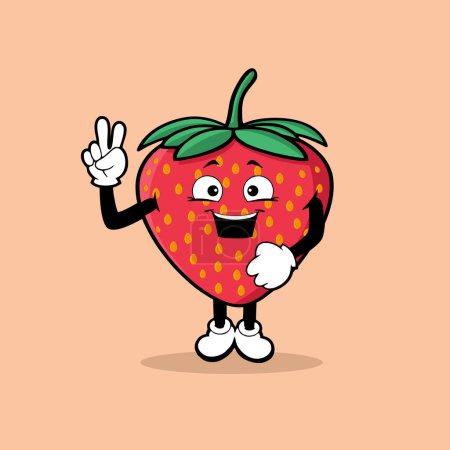 Ilustración de Lindo personaje de fruta de tomate con vector de expresión de mano de paz - Imagen libre de derechos