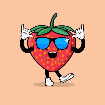 Ilustración de Lindo carácter de fruta de fresa con elegante vector de expresión - Imagen libre de derechos