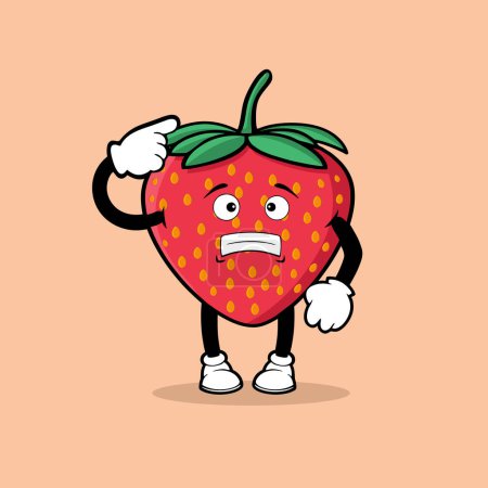 Ilustración de Lindo personaje de fruta de tomate con vector de expresión de miedo - Imagen libre de derechos