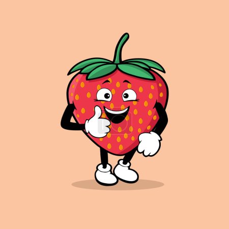 Illustration for Cute strawberry fruit character with thumbs up expression vector - Royalty Free Image