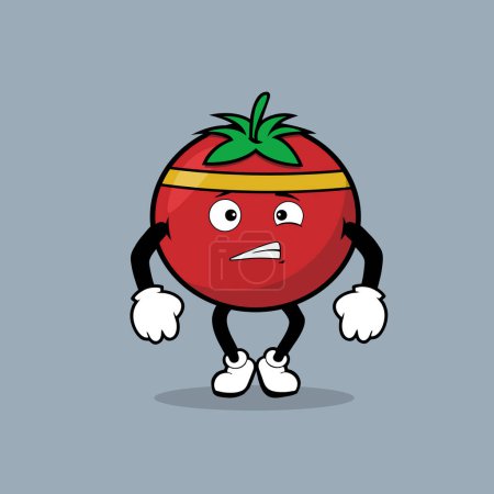 Ilustración de Lindo personaje de fruta de tomate con cansado vector de expresión de ejecución - Imagen libre de derechos