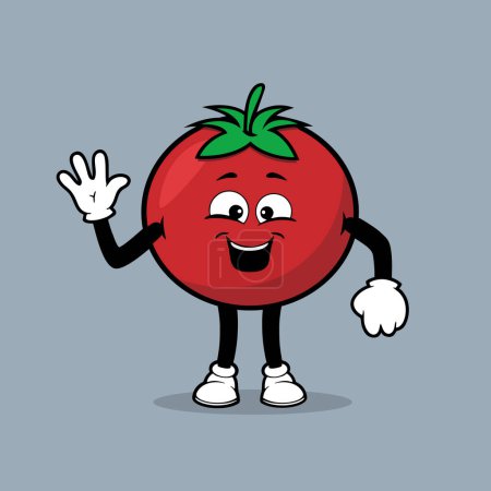 Illustration for Cute tomato fruit character with say hello expression vector - Royalty Free Image