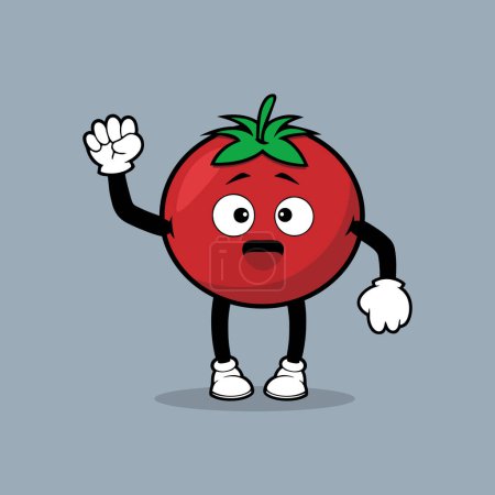 Téléchargez les illustrations : Mignon caractère de fruit de tomate avec vecteur d'expression spirituelle - en licence libre de droit