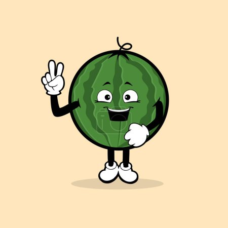 Illustration for Cute watermelon fruit character with peace hand expression vector - Royalty Free Image