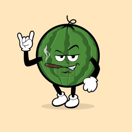 Illustration for Cute watermelon fruit character with rock and roll expression vector - Royalty Free Image