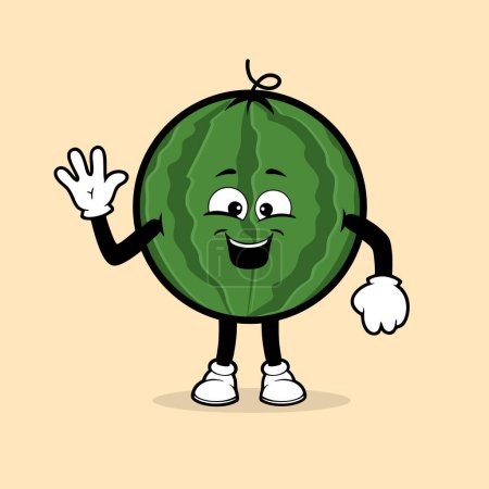 Illustration for Cute watermelon fruit character with say hello expression vector - Royalty Free Image