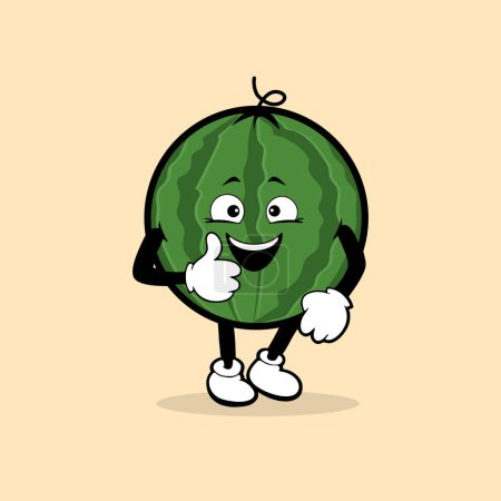 Illustration for Cute watermelon fruit character with thumbs up expression vector - Royalty Free Image