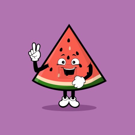 Illustration for Cute watermelon slice fruit character with peace hand expression vector - Royalty Free Image