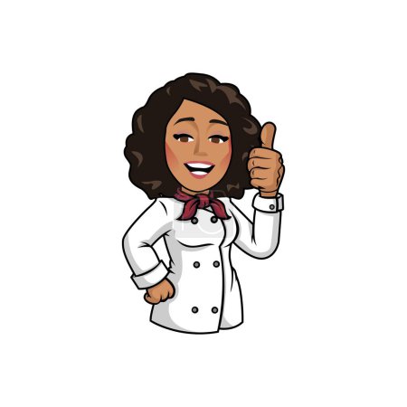 Illustration for Smiling woman in apron with afro hairstyle gesturing ok sign isolated vector illustration - Royalty Free Image