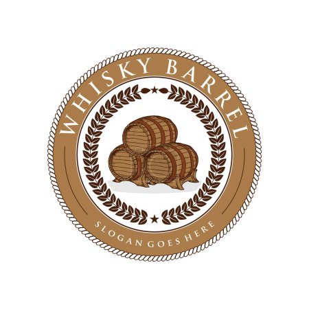 Téléchargez les illustrations : Logo du tonneau whisky. Whisky single malt sur fond blanc - en licence libre de droit