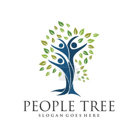 Téléchargez les illustrations : Travail d'équipe personnes arbre logo vecteur - en licence libre de droit