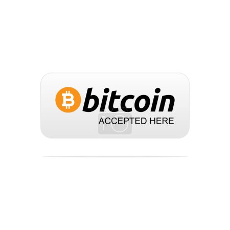 Ilustración de Banner icono de Bitcoin con texto "Bitcoin aceptado aquí". Ilustración vectorial en diseño plano - Imagen libre de derechos