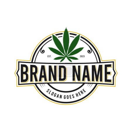 Téléchargez les illustrations : Emblème du cannabis médical, logo. style vintage classique - en licence libre de droit