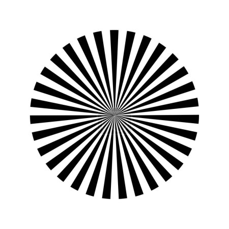 Ilustración de Rayos, elementos de vigas. Estallido de sol, forma de estallido en blanco. Líneas radiantes, radiales, fusionadas. Forma geométrica circular abstracta - Imagen libre de derechos