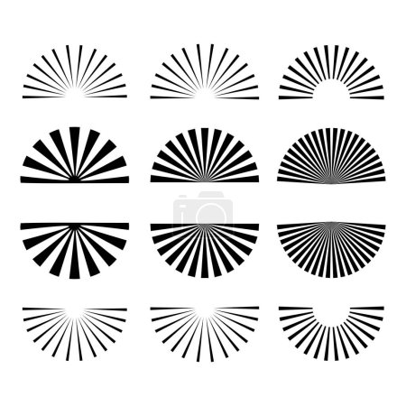 Illustration for Black and white half sunburst set. Vector illustration, half sunburst vector, half sunburst retro, vintage half sunburst - Royalty Free Image