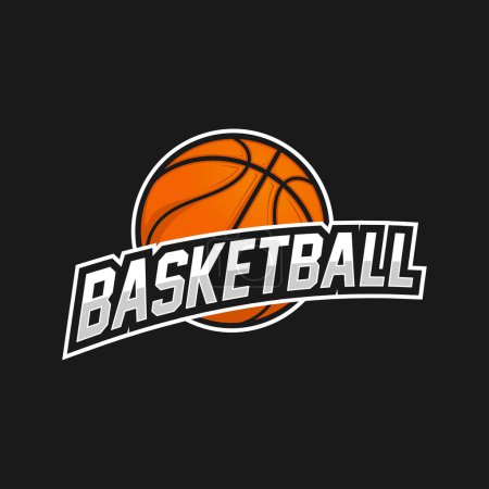 Téléchargez les illustrations : Logo du club de basket-ball, emblème, dessins avec balle. Illustration vectorielle badge sport - en licence libre de droit