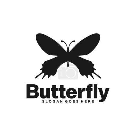Téléchargez les illustrations : Icône vectorielle papillon noir, isolée sur blanc - en licence libre de droit