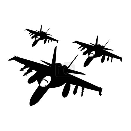 Téléchargez les illustrations : Ensemble de silhouettes d'avions militaires collection - en licence libre de droit