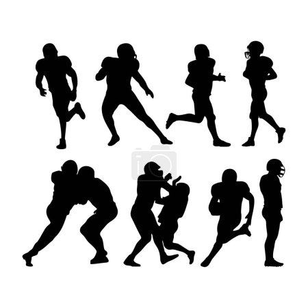 Illustration for Various poses of american Football Players Silhouettes - Royalty Free Image