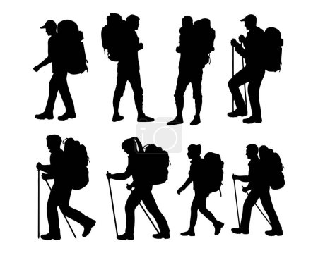 Illustration for Silhouettes of mountaineering people - Royalty Free Image