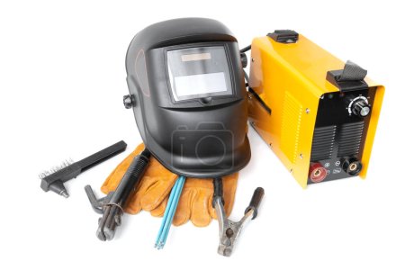Inverter welding machine and mask, Electrode welding equipment on a white background